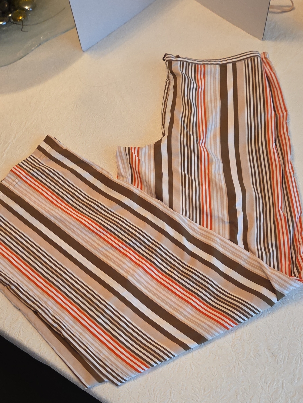 Victoria's Secret Women's Striped Silky Lounge Pants - Brown, Cream & Orange